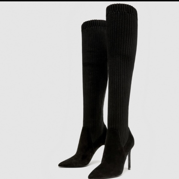 Zara Shoes - Zara Black Over the Knee Boot Sock Style
